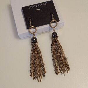Bebe Gold Tassel Earrings with Black Beads